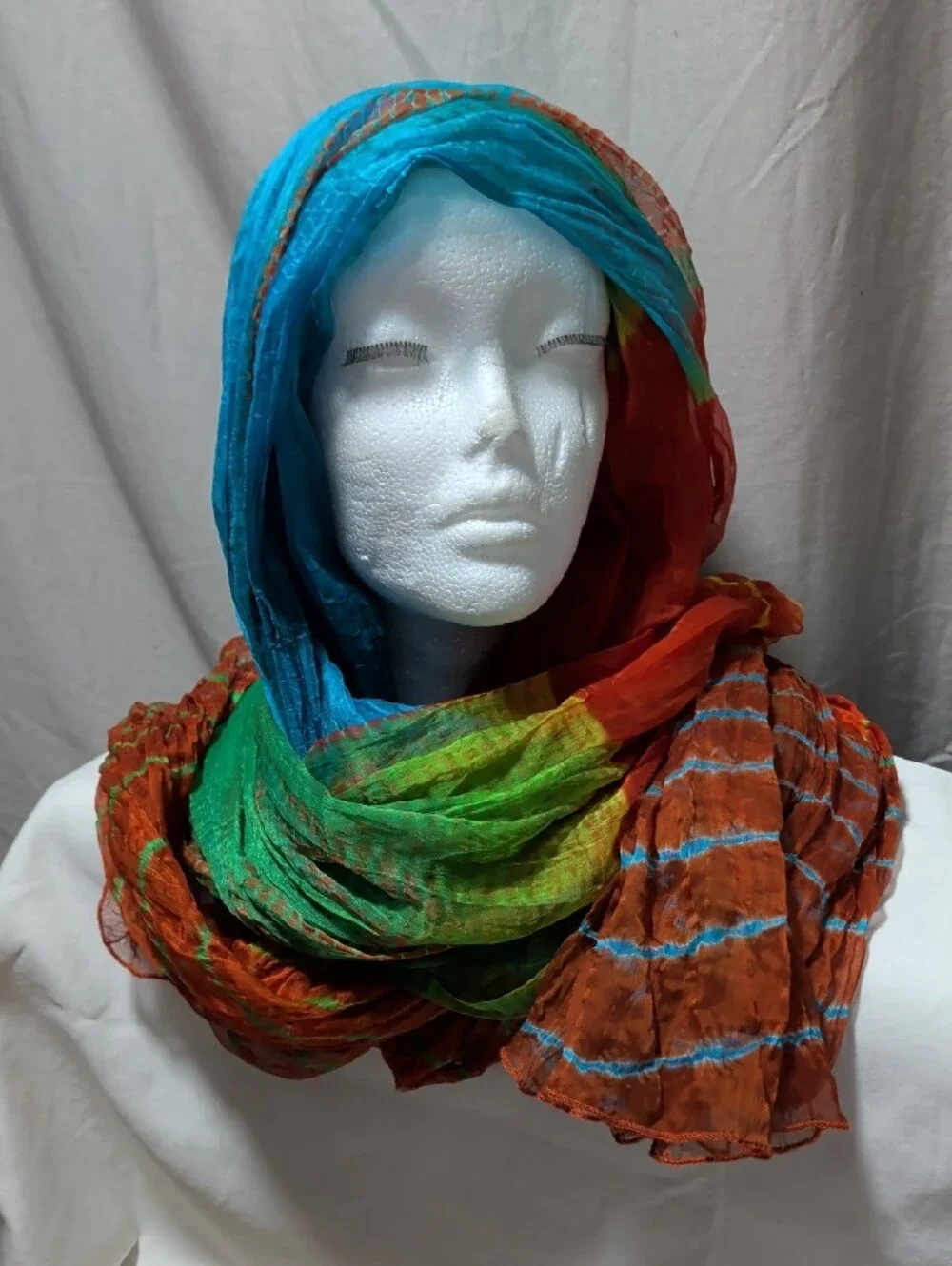 Raj Vibrant Multicolor Crinkle Wrap - Green, Blue, Orange & Yellow